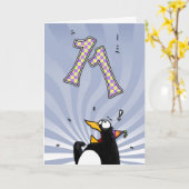 11ème anniversaire - carte de surprise de pingouin (Fleur jaune)
