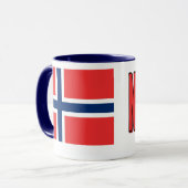 11ox White/Blue Ringer Mok Noorwegen & Vlag (Voorkant links)