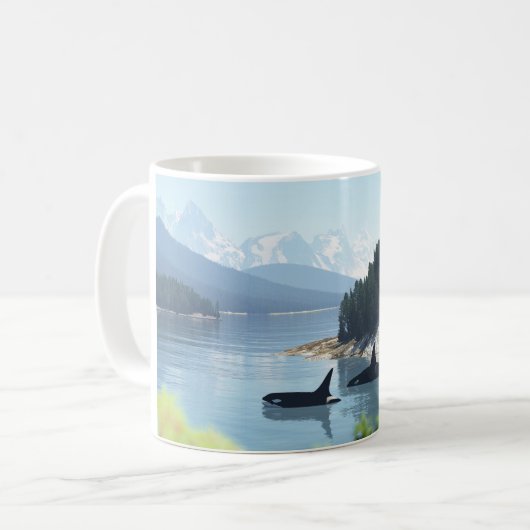 11oz mug with "Orcas in the Inlet" image Koffiemok (Voorkant links)