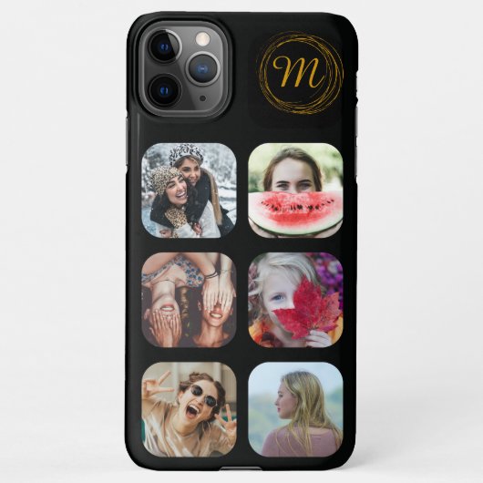 11Pro Max 6 Carré Photo Collage noir Monogramme coque iphone (Dos)