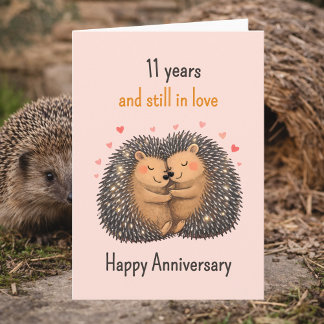 11th anniversary Hedgehogs cuddling Kaart