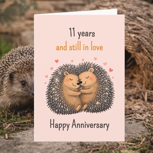 11th anniversary Hedgehogs cuddling Kaart