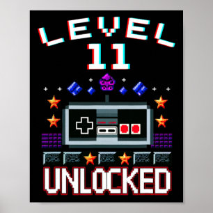 11th Birthday Boy Level 11 Ontgrendeld Grappige Vi Poster
