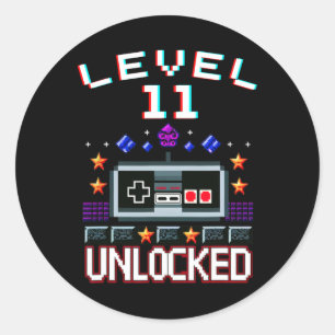 11th Birthday Boy Level 11 Ontgrendeld Grappige Vi Ronde Sticker