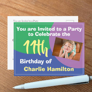 11th Birthday Invitation with Photo Briefkaart