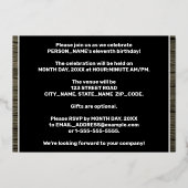 11th Birthday Party: Bold, Faux Wood Grain Pattern Folie Uitnodiging (Achterkant)