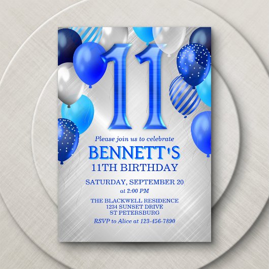 11th Boys Blue Birthday Invitation