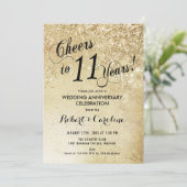 11th Wedding Jubileum Gold Invitation Kaart (Staand voorkant)