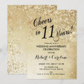 11th Wedding Jubileum Gold Invitation Kaart (Voorkant / Achterkant)