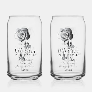 11th Year Wedding Anniversary Steel Rose Can Glass