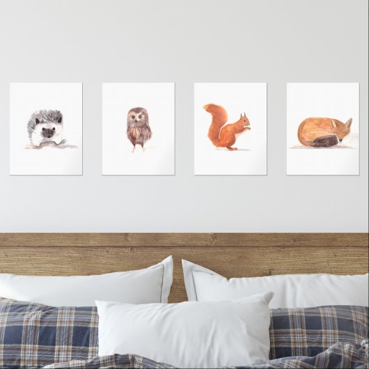 11x14 Aquarelle de bois mignonneAnimaux de forêt (Chambre à coucher)