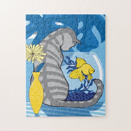 11x14 Cat & Goldfish Puzzle pour les aveugles de c (Vertical)