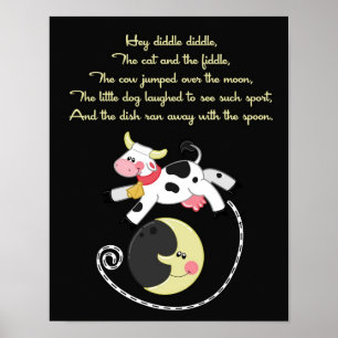 11x14 Hey Diddle Diddle Rhyme Kinder Room Wall Art Poster