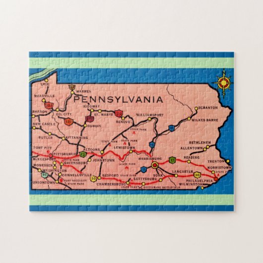 11x14  Pennsylvania Kaart Legpuzzel (Horizontaal)