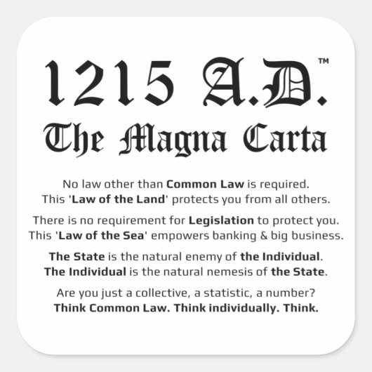 1215 A.D.™ Stickers de common law Magna Carta (Devant)