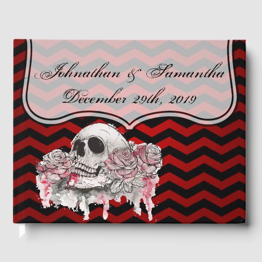 122 Page Mariage Livre d'or Crâne Rose goth Chevro (Recto)