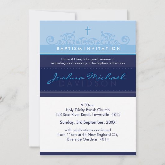 125 suzi CUSTOM BAPTISM INVITATION élégant bleu ma (Devant)