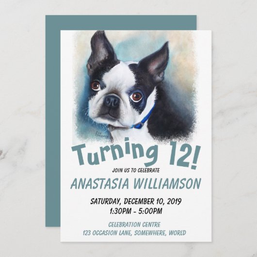 12 ans de Invitation de Boston Terrier (Devant / Derrière)