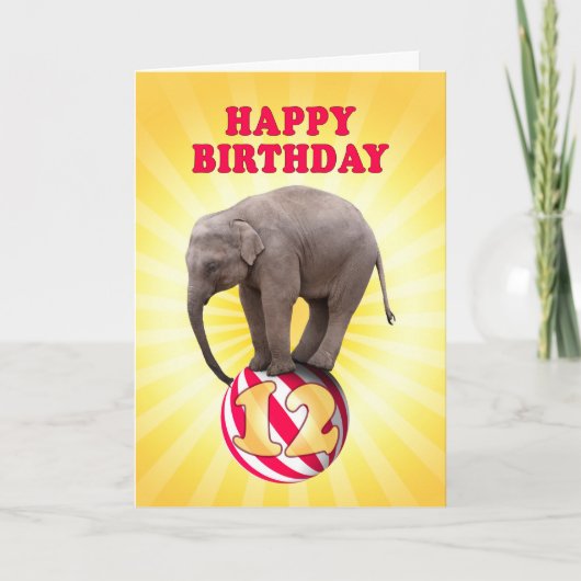 12 ans, une carte d'anniversaire d'éléphants heure (Devant)