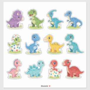 12 Autocollants en vinyle de dinosaures colorés et