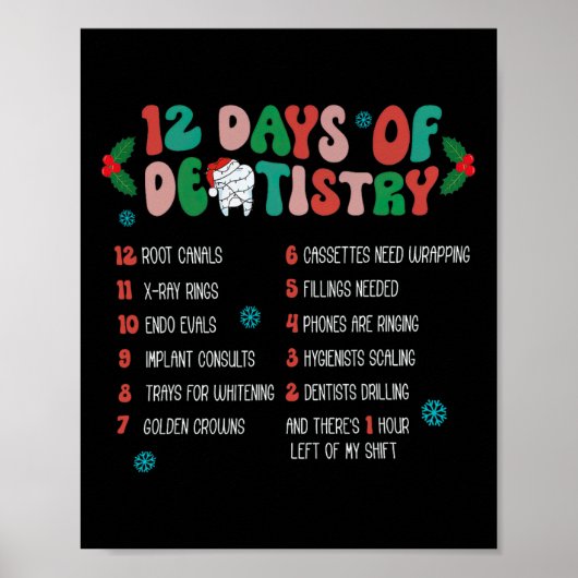 12 Dag van Tandheelkunde Kerstmis Tandarts Tandhee Poster (Voorkant)