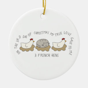 12 dagen Catmas 3 Franse Hens Cat Foto Keramisch Ornament