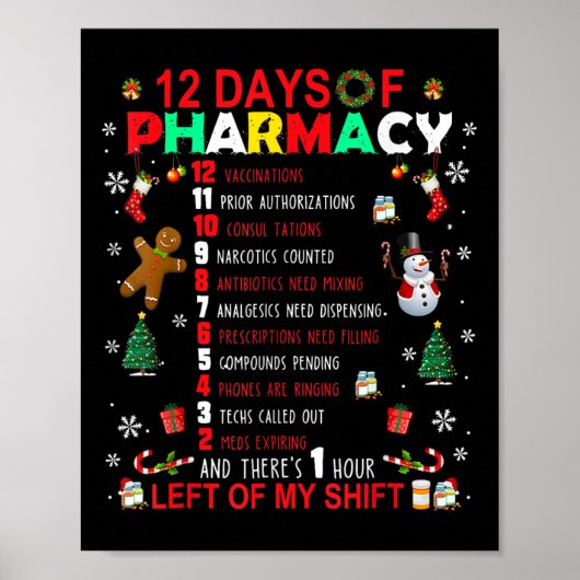 12 dagen Farmacie Funny kerstapotheker Tec Poster (Voorkant)