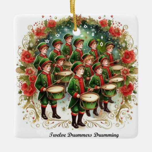 12 dagen kerstbedekking met twaalf drummers keramisch ornament (Voorkant)