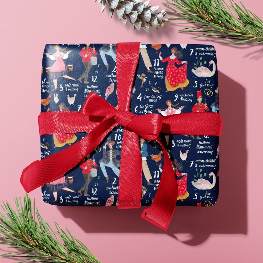 12 dagen kerstblauw cadeaupapier