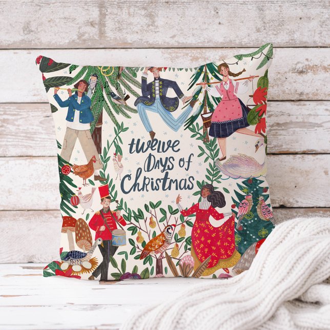 12 dagen Kerstmis ecru Kussen (Twelve days of Christmas vintage retro children kids home decor.
)