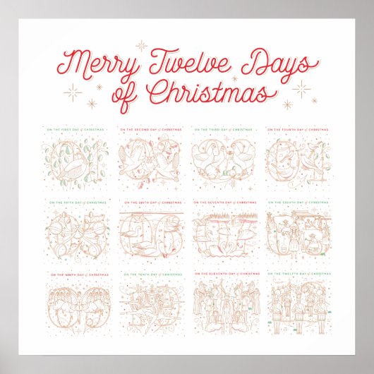 12 dagen Kerstmis Poster 24x24 (Voorkant)