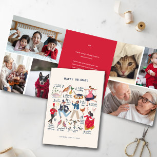 12 dagen Kerstmis Rood Klassiek Foto Vakantie Drieluik Uitnodiging