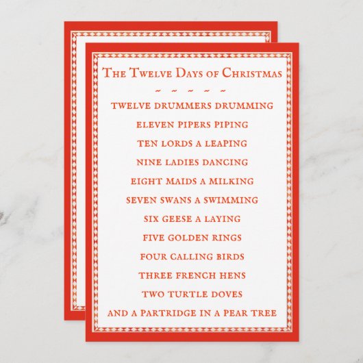 12 DAGEN LYRICS 5x7 Flat Kaart - Rood (Voorkant / Achterkant)