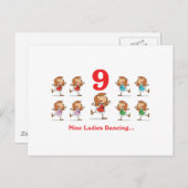 12 dagen negen dames dansen briefkaart (Voorkant / Achterkant)