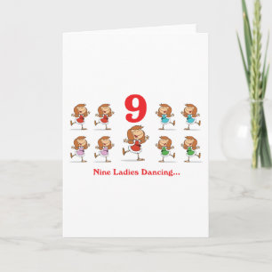 12 dagen negen dames dansen feestdagen kaart