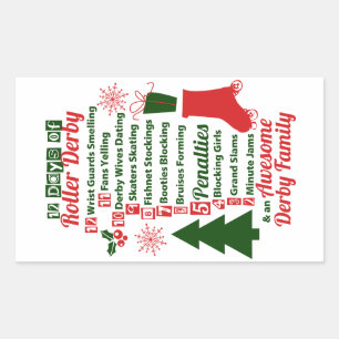 12 dagen Roller Derby-Kerstmis, rolschaatsen Rechthoekige Sticker