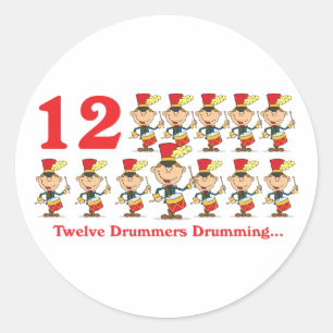 12 dagen twaalf drummers ronde sticker