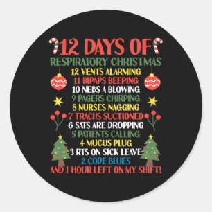 12 dagen van de respiratoire therapeut kerst grapp ronde sticker