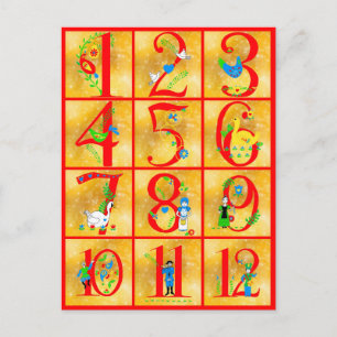 12 Dagen van Kerstlied Folk Art Numbers Feestdagenkaart
