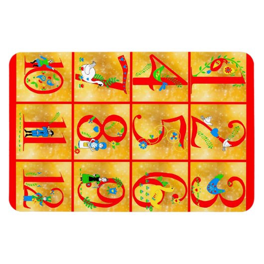 12 Dagen van Kerstlied Folk Art Numbers Magneet (Horizontaal)