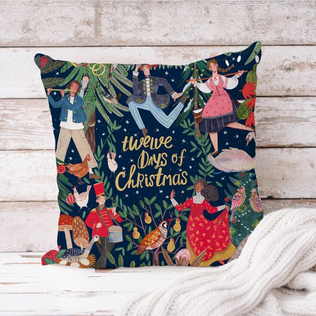 12 dagen van Kerstmis Kussen (12 Days of Christmas Vintage Retro Characters Pillow)