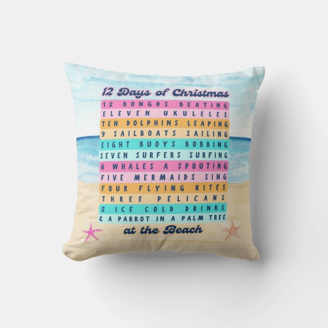 12 dagen van Kerstmis op het strand Kerstmis Kussen (Voorkant)