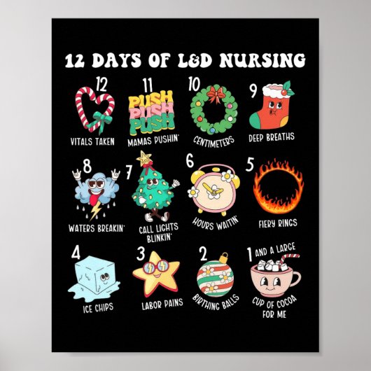 12 dagen van Landd Unit Nursing Labor Delivery Nur Poster (Voorkant)