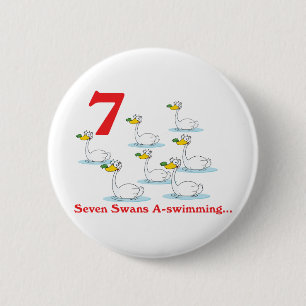 12 dagen zeven zwanen zwemmend ronde button 5,7 cm