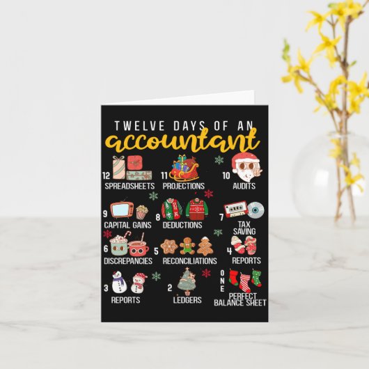 12 Days Of An Accountant, Xmas Party, Funny Accoun Kaart (Gele Bloem)