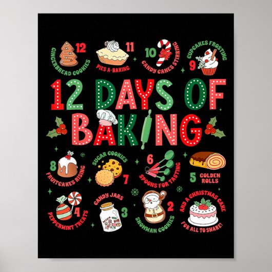 12 Days Of Baking Baker Christmas Cook Chef Baking Poster (Voorkant)
