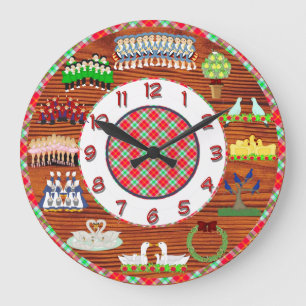 12 days of christmas clock wood and plaid grote klok
