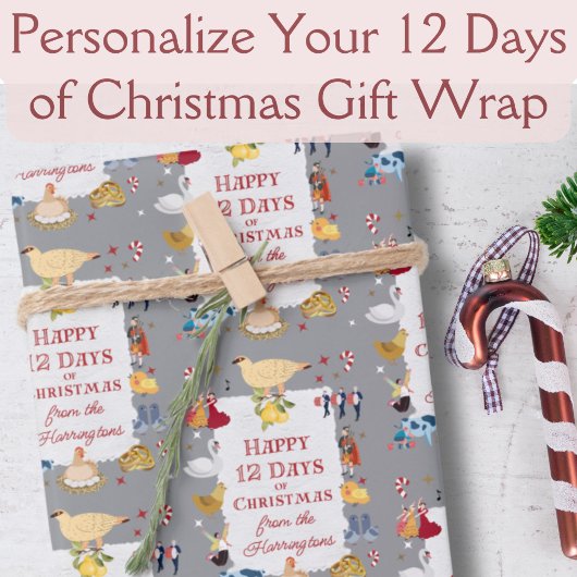 12 Days of Christmas Cool Retro Personalized Inpakpapier Vel