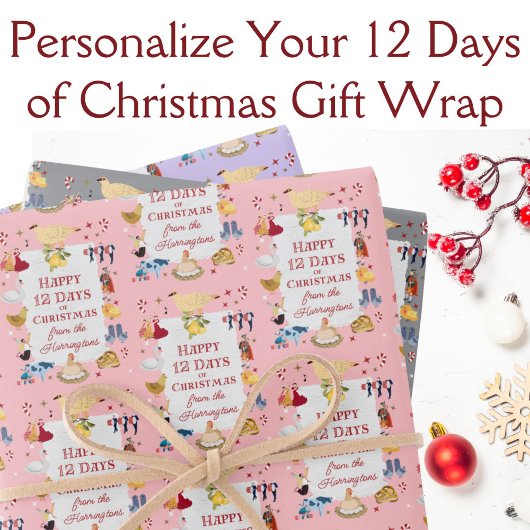 12 Days of Christmas Retro Pastel Personalized Inpakpapier Vel