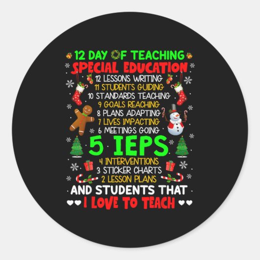 12 Days Of Teaching Special Education Ieps Sped Te Ronde Sticker (Voorkant)